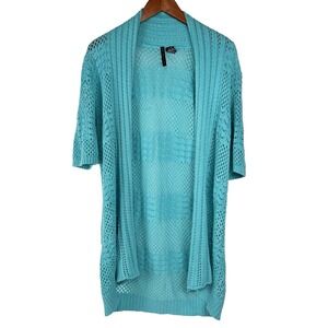 New‎ Knits Co Cardigan Sweater Women's XL Teal Open Front Short Sleeves Cover Up